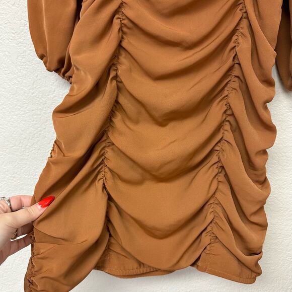 Abercrombie & Fitch Ruched Half Sleeve Mini Dress Brown Size Small - Picture 5 of 7